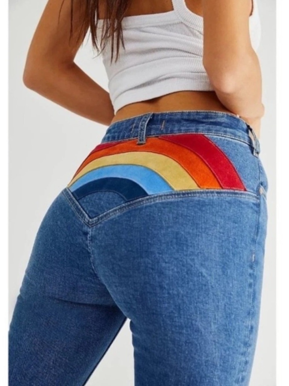Free People Somewhere Over The Rainbow Blue Flared Jeans